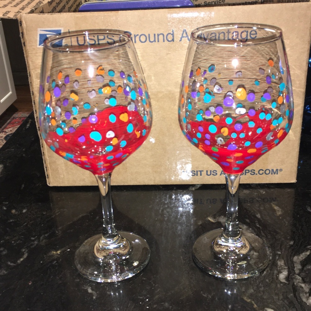 Source Unknown Colorful Polka Dot Wine Glasses